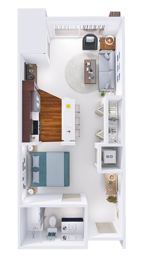 Floor plan of a house with a bedroom and a bathroom